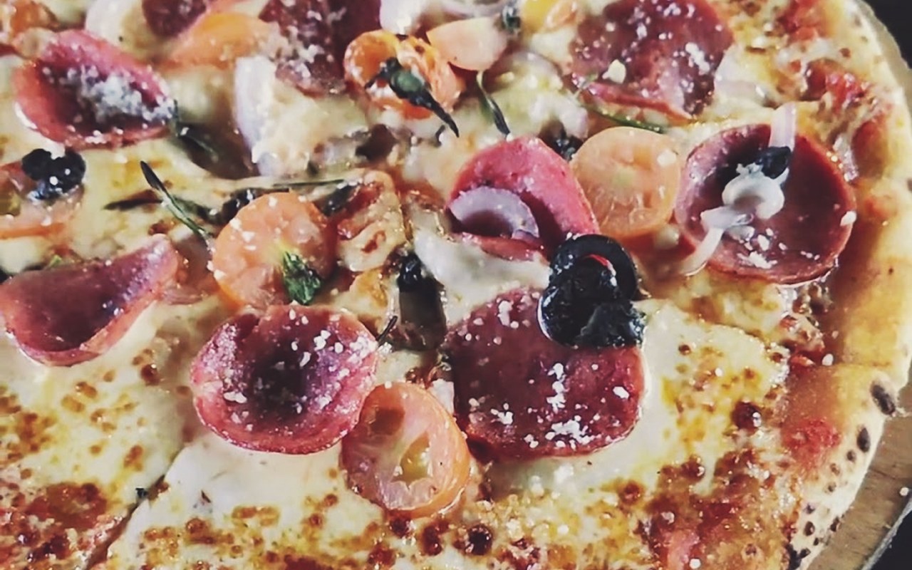 Wood fired pepperoni mozzarella pizza Temuan Hills Pizza Cafe